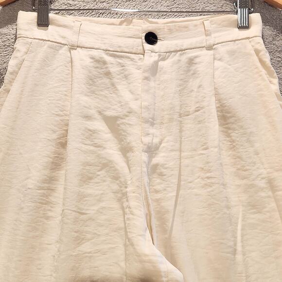 Zara White High Rise Pleated Wide Leg Trousers Size Medium Business Casual - Picture 2 of 13